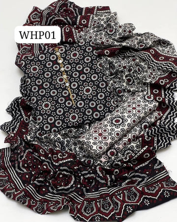 Stuff Pure Cotton Ajrak Print Shirt And mAtching Trouser WIth Traditional Ajrak Dupatta 3PC Dress